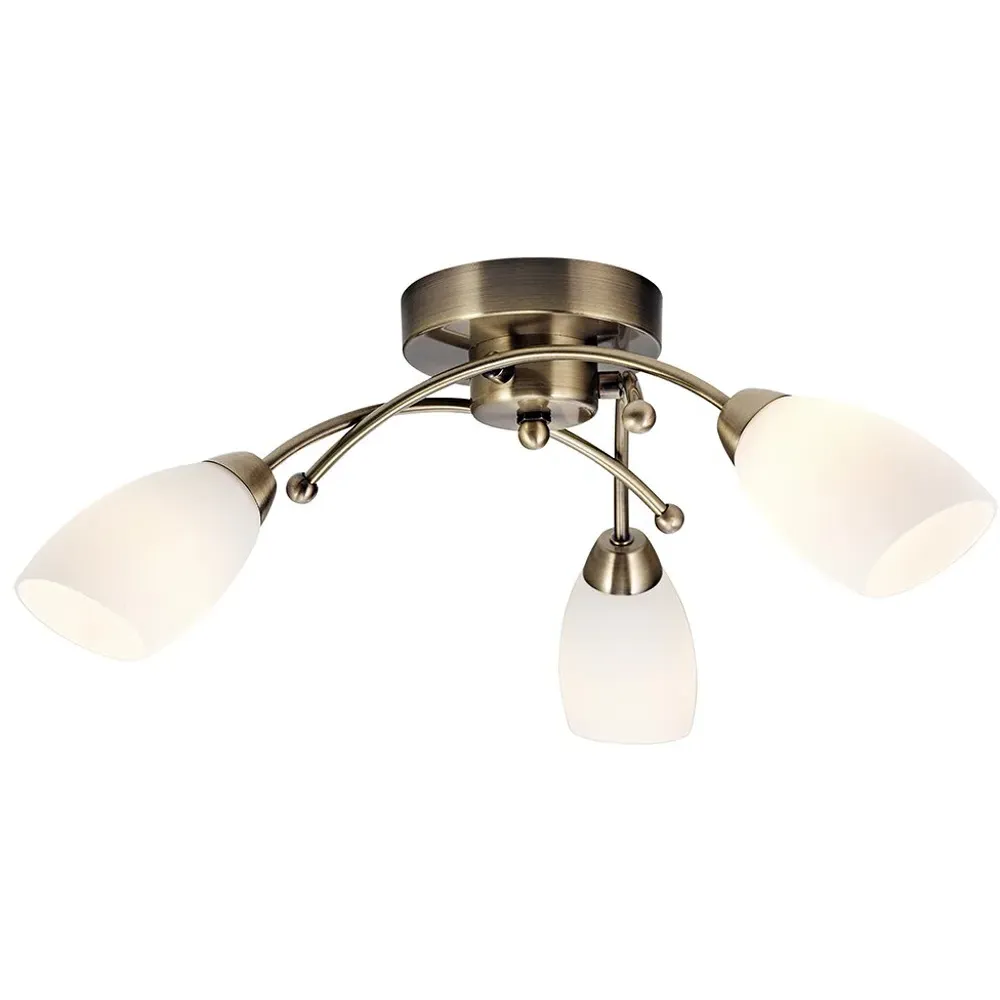 3 Arm Ceiling Light with Glass Diffuser - Gold, Brass