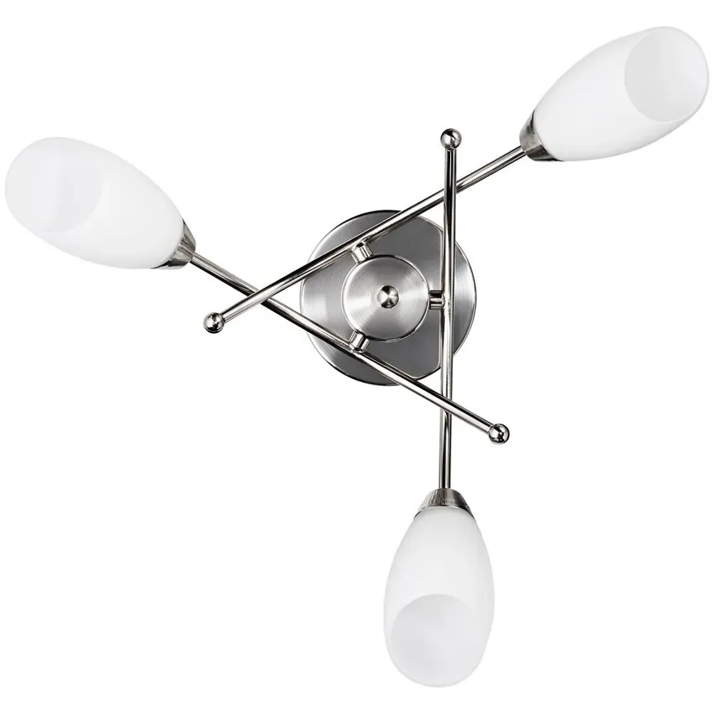 3 Arm Ceiling Light with Glass Diffuser - Silver, Chrome