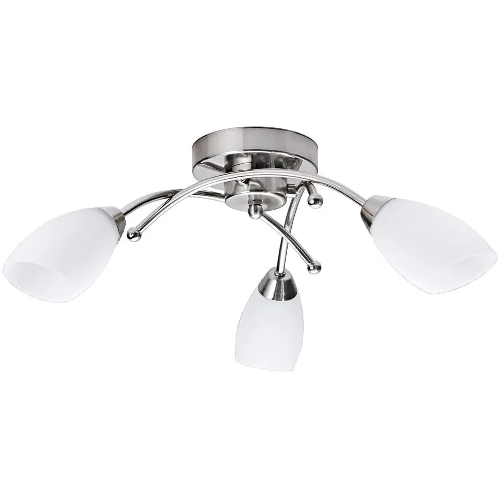 3 Arm Ceiling Light with Glass Diffuser - Silver, Chrome