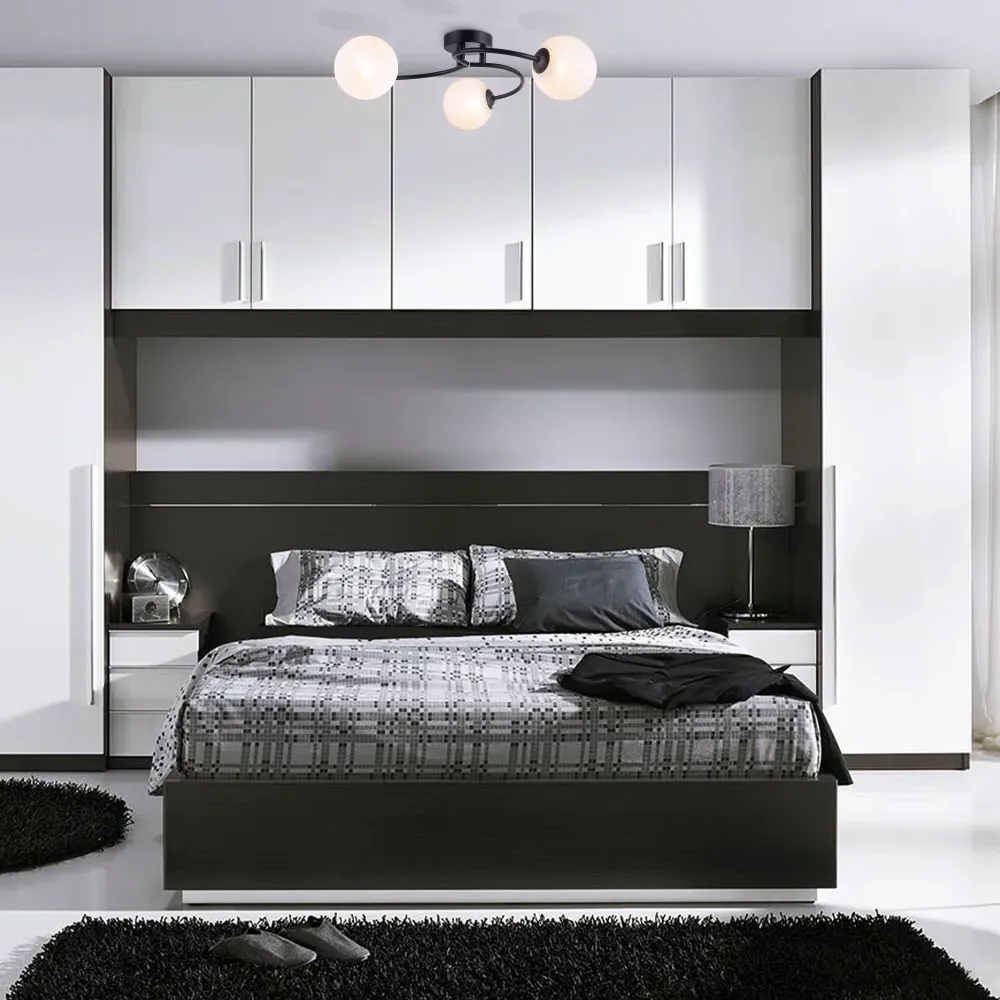 3 Arm Ceiling Light with Swirl Glass Spheres - Black