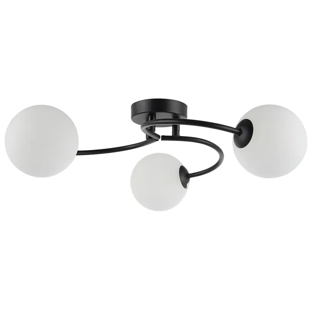 3 Arm Ceiling Light with Swirl Glass Spheres - Black image