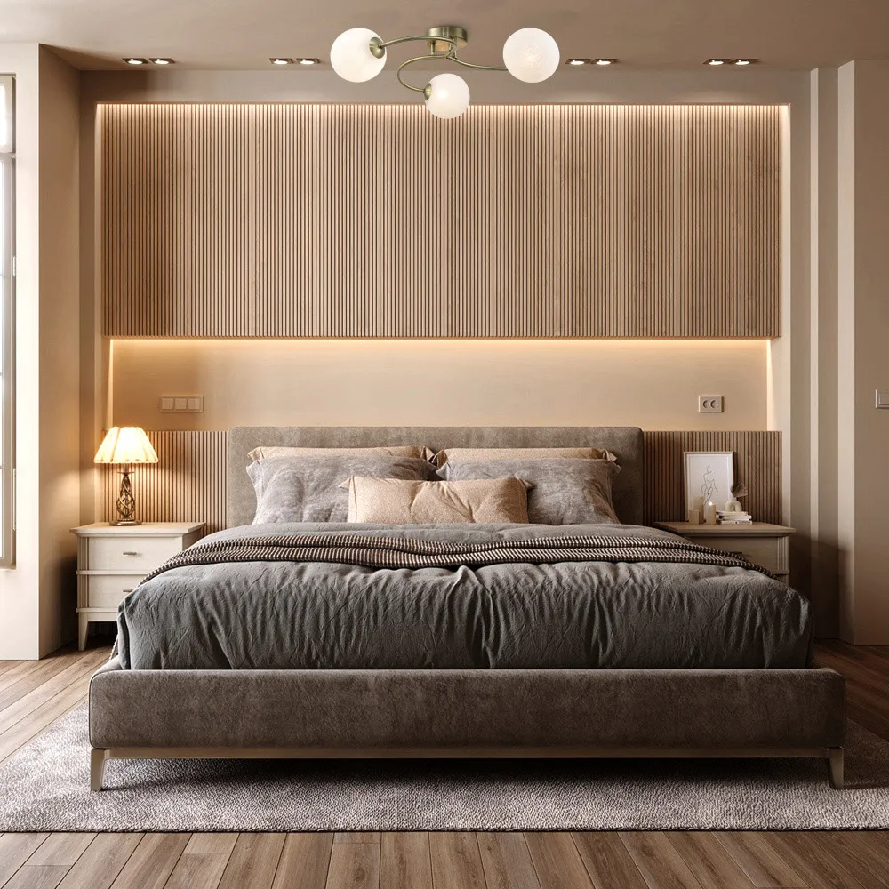 3 Arm Ceiling Light with Swirl Glass Spheres - Gold, Brass