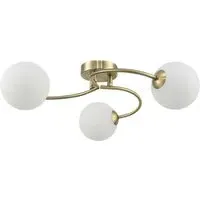 3 Arm Ceiling Light with Swirl Glass Spheres - Gold, Brass