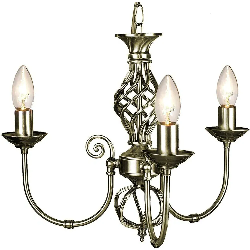 3 Arm Twist Knot Pendant Light - Antique Brass