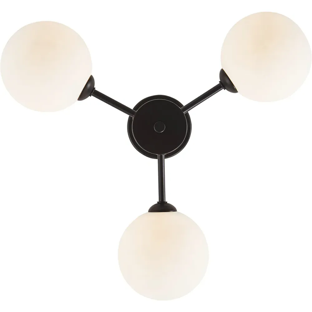 3-Light Ceiling Light with Globe Shade - Black, Glass