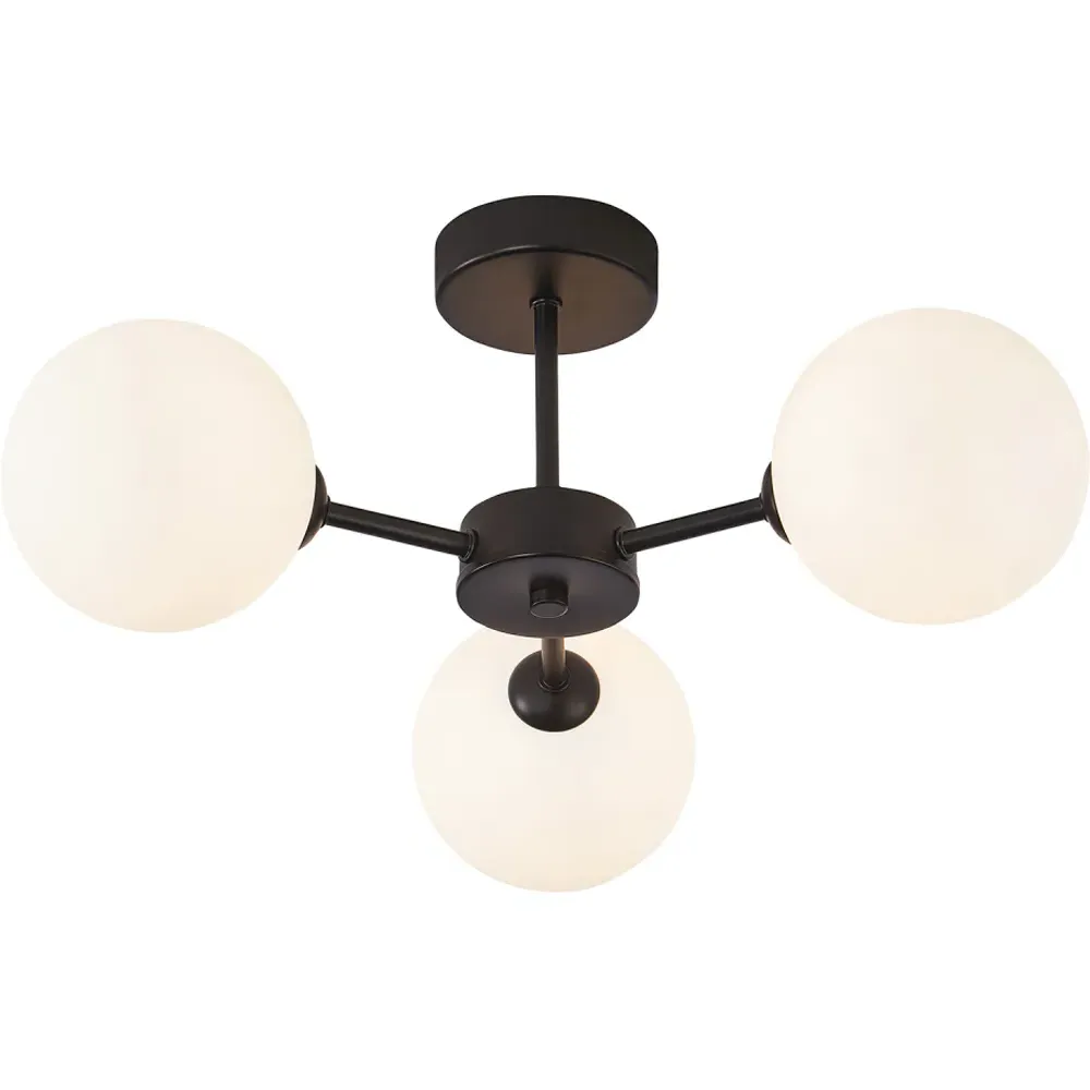 3-Light Ceiling Light with Globe Shade - Black, Glass