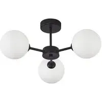 3-Light Ceiling Light with Globe Shade - Black, Glass