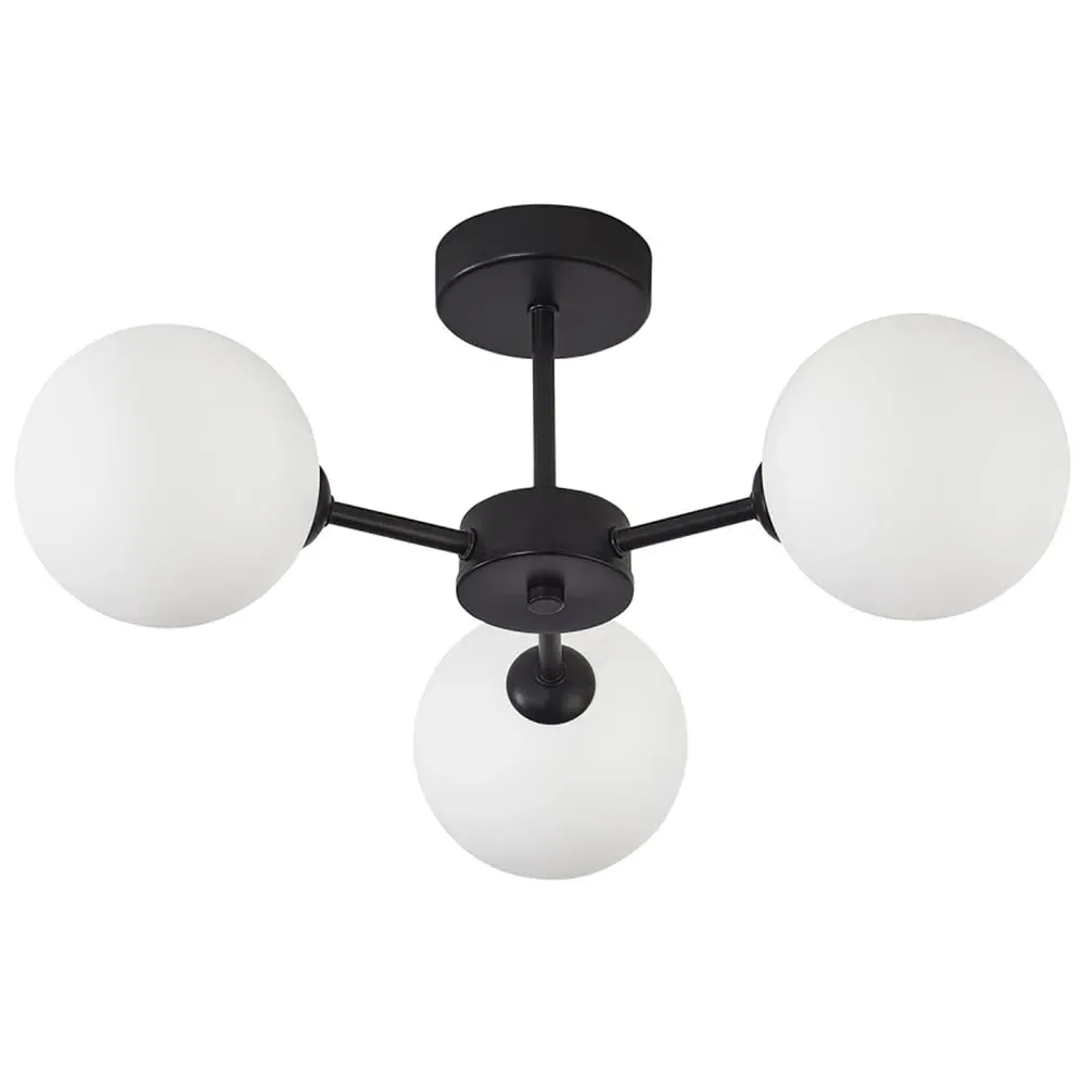 3-Light Ceiling Light with Globe Shade - Black, Glass image