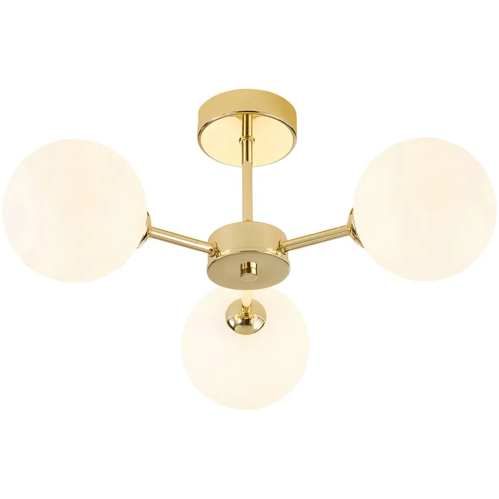 3-Light Ceiling Light with Globe Shade - Gold, Glass