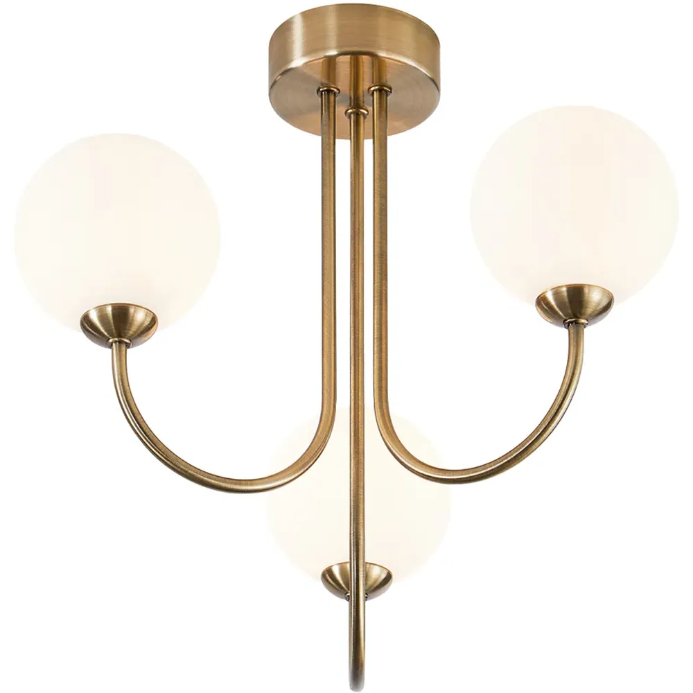 3-Light Ceiling Light with Globe Shade - Gold, Glass
