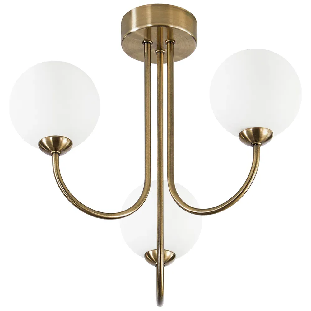 3-Light Ceiling Light with Globe Shade - Gold, Glass