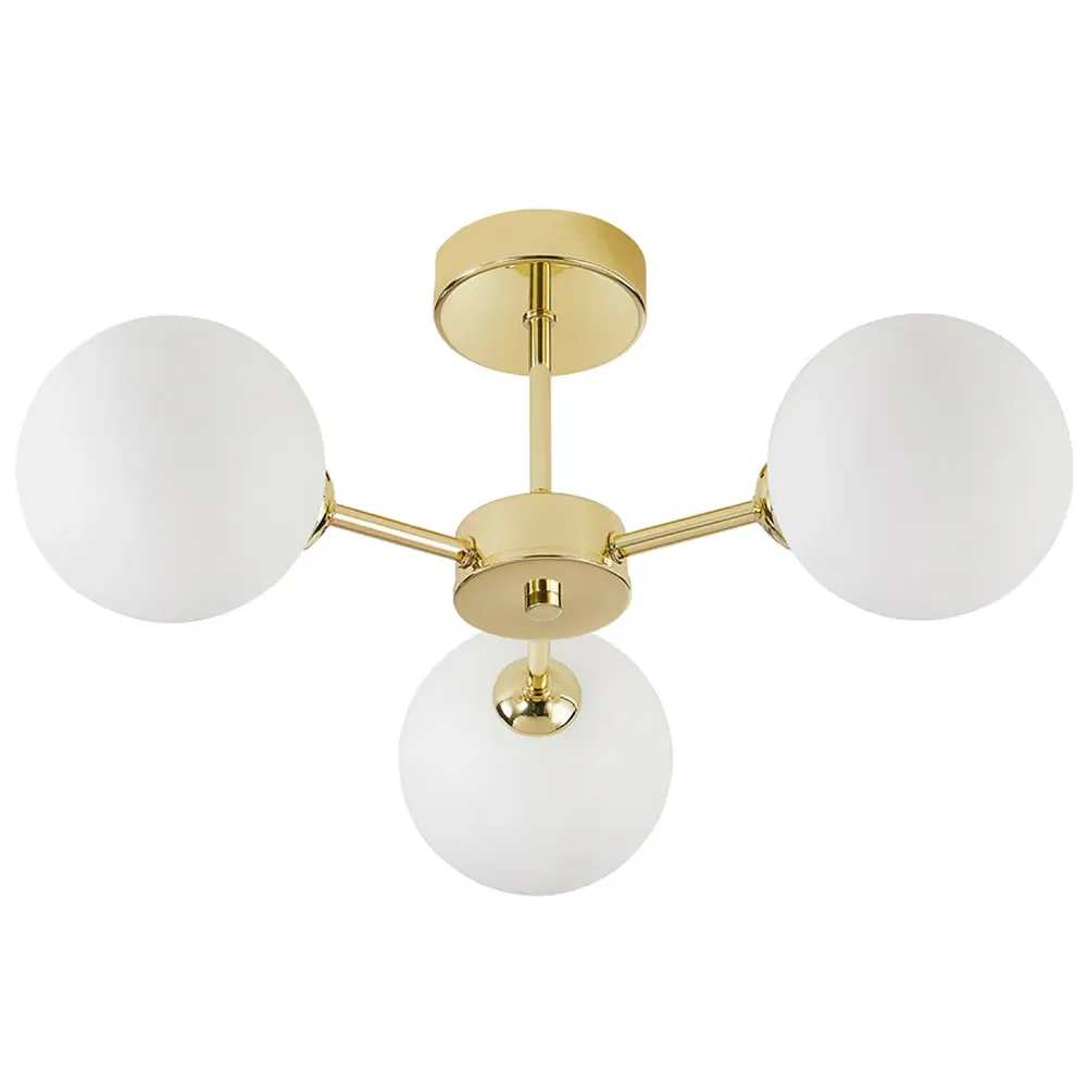 3-Light Ceiling Light with Globe Shade - Gold, Glass