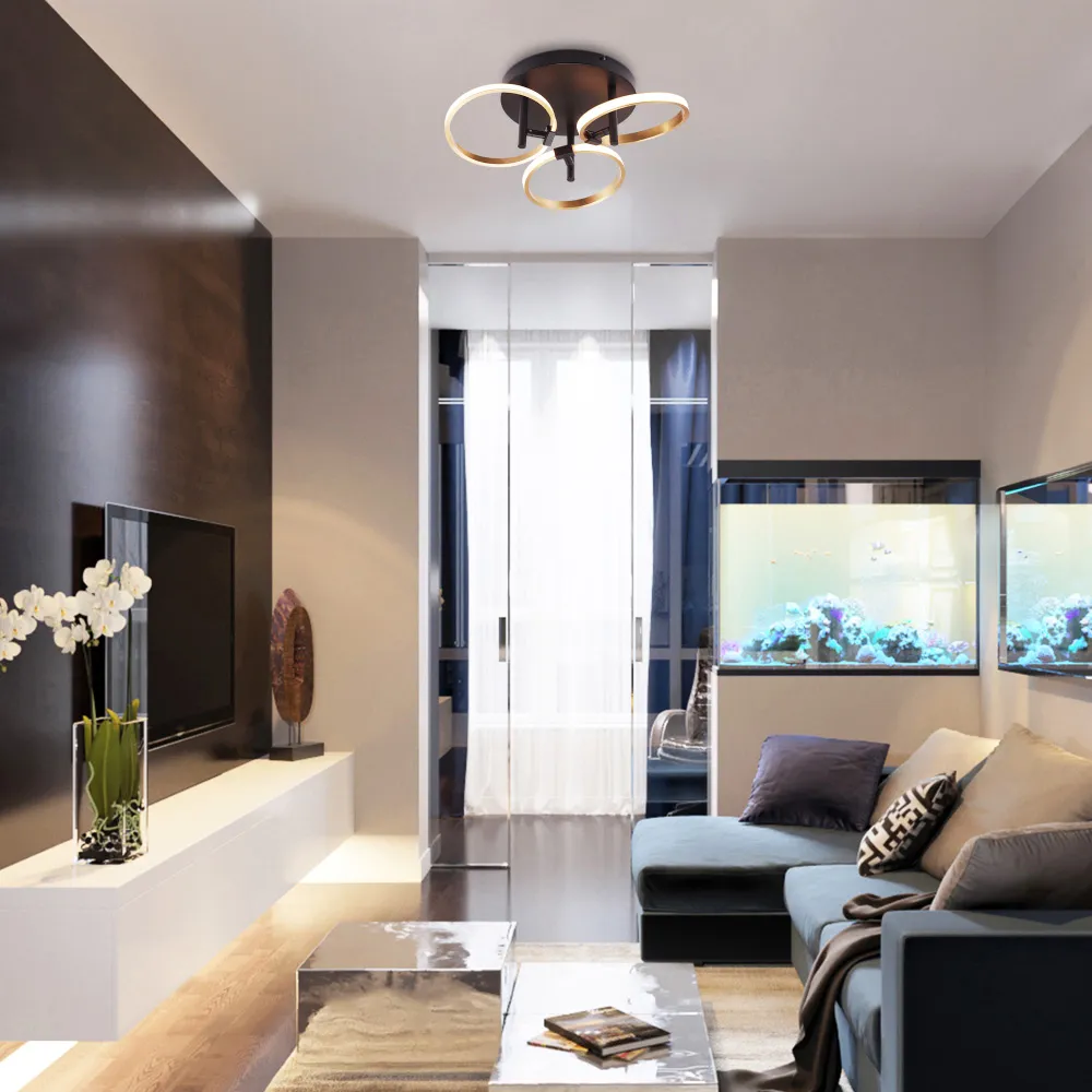 3-Ring Halo LED Ceiling Light Fitting - Gold