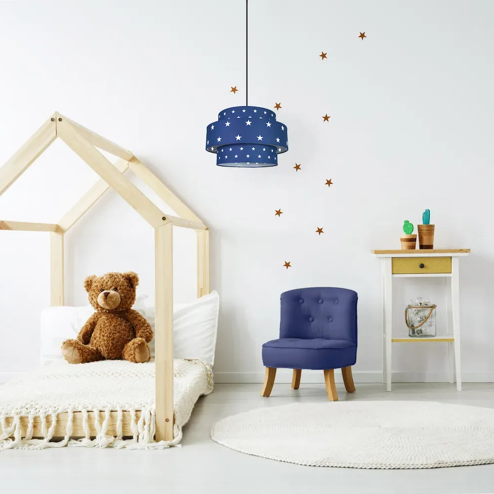 3 Tier Pendant Shade with Stars - Blue, Cotton