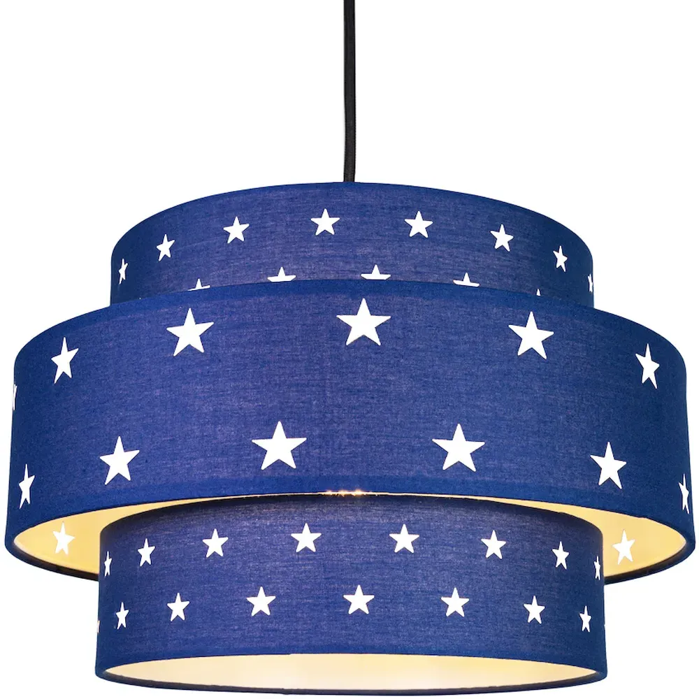 3 Tier Pendant Shade with Stars - Blue, Cotton