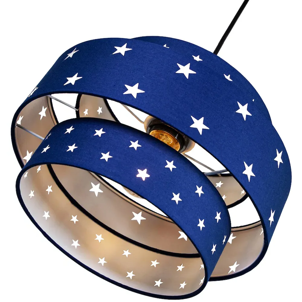 3 Tier Pendant Shade with Stars - Blue, Cotton