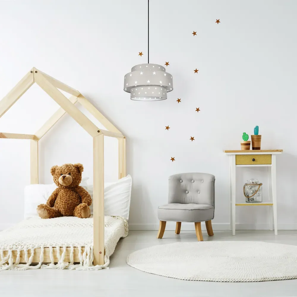 3 Tier Pendant Shade with Stars - Grey, Cotton