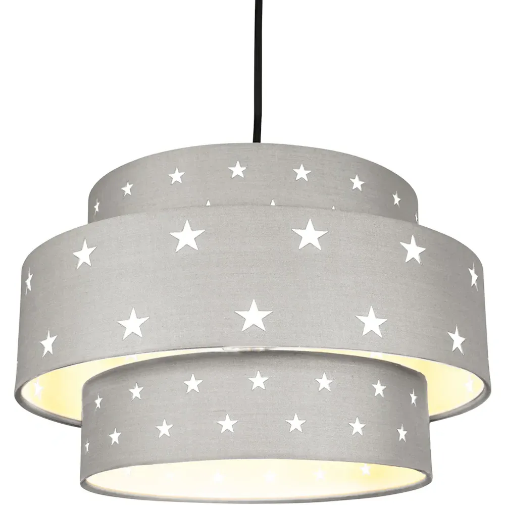 3 Tier Pendant Shade with Stars - Grey, Cotton