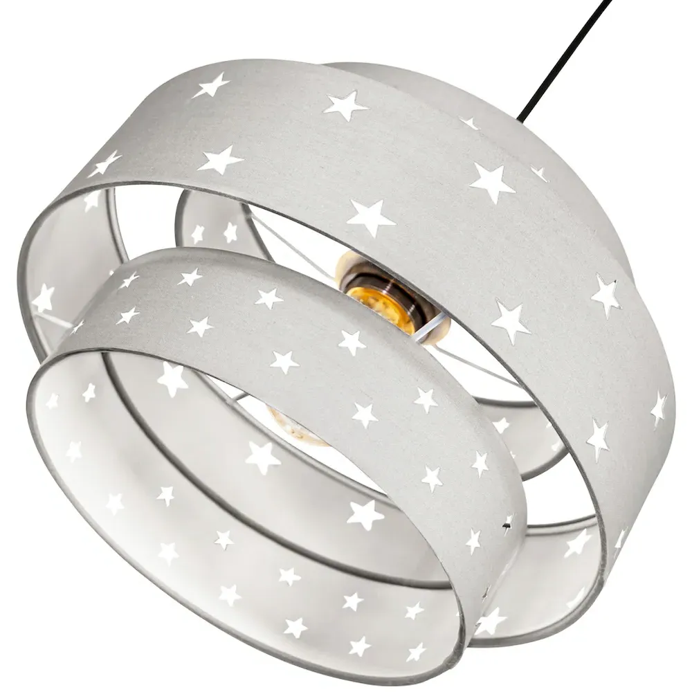 3 Tier Pendant Shade with Stars - Grey, Cotton