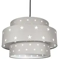 3 Tier Pendant Shade with Stars - Grey, Cotton