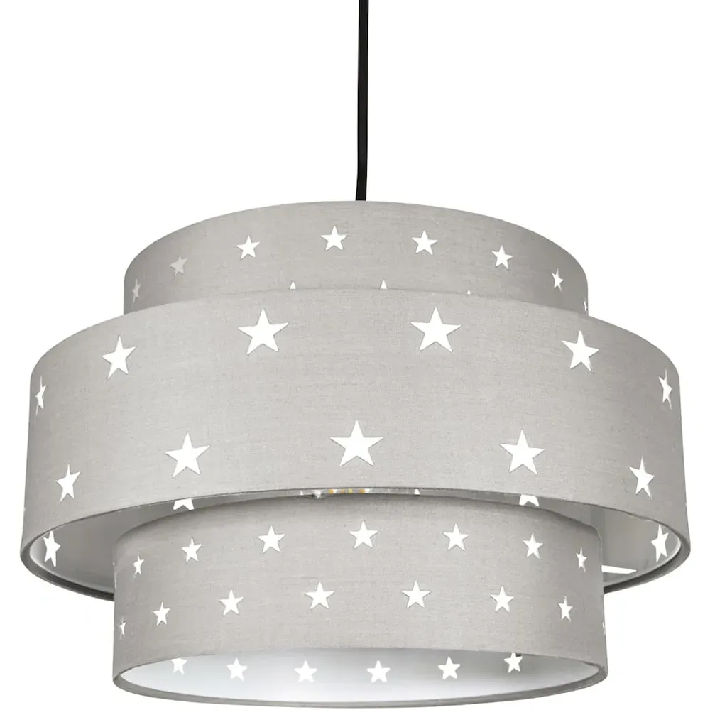 3 Tier Pendant Shade with Stars - Grey, Cotton