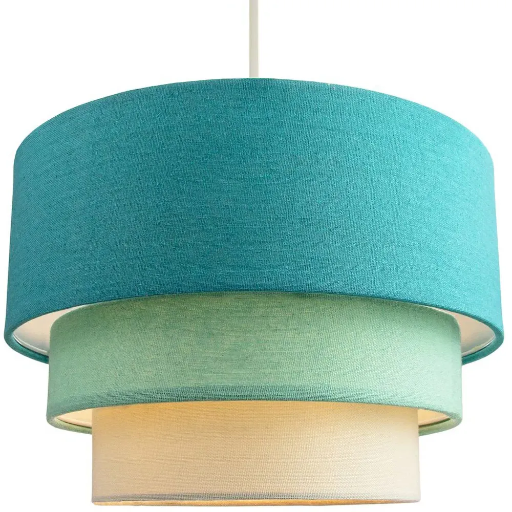 3 Tier Round Pendant Shade - Green, Linen