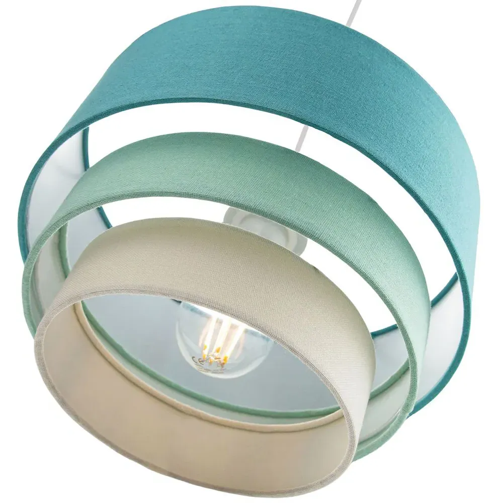 3 Tier Round Pendant Shade - Green, Linen