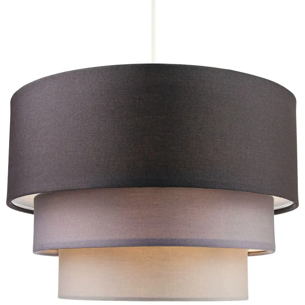 3 Tier Round Pendant Shade - Grey, Cotton