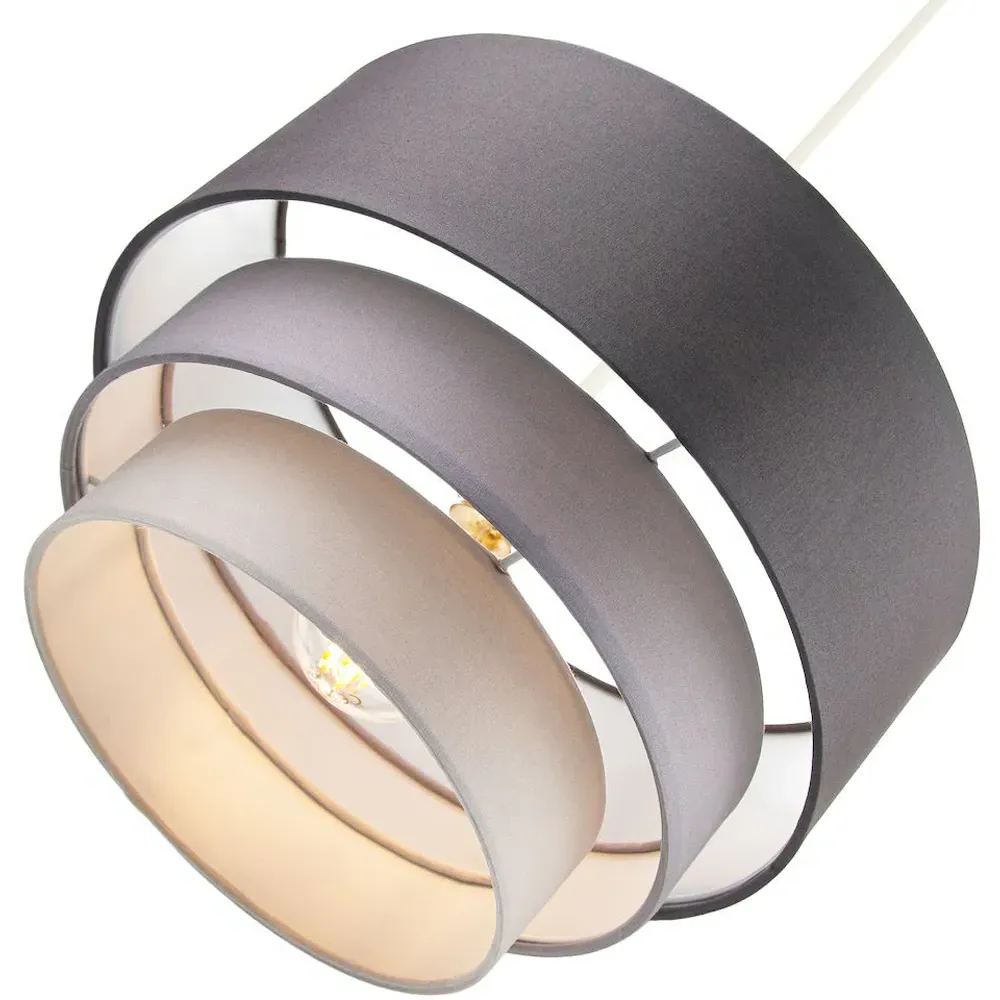 3 Tier Round Pendant Shade - Grey, Cotton