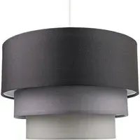 3 Tier Round Pendant Shade - Grey, Cotton