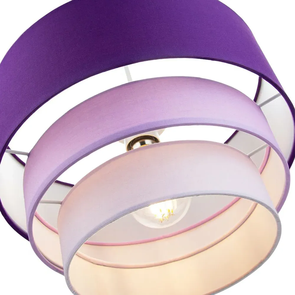 3 Tier Round Pendant Shade - Purple, Cotton
