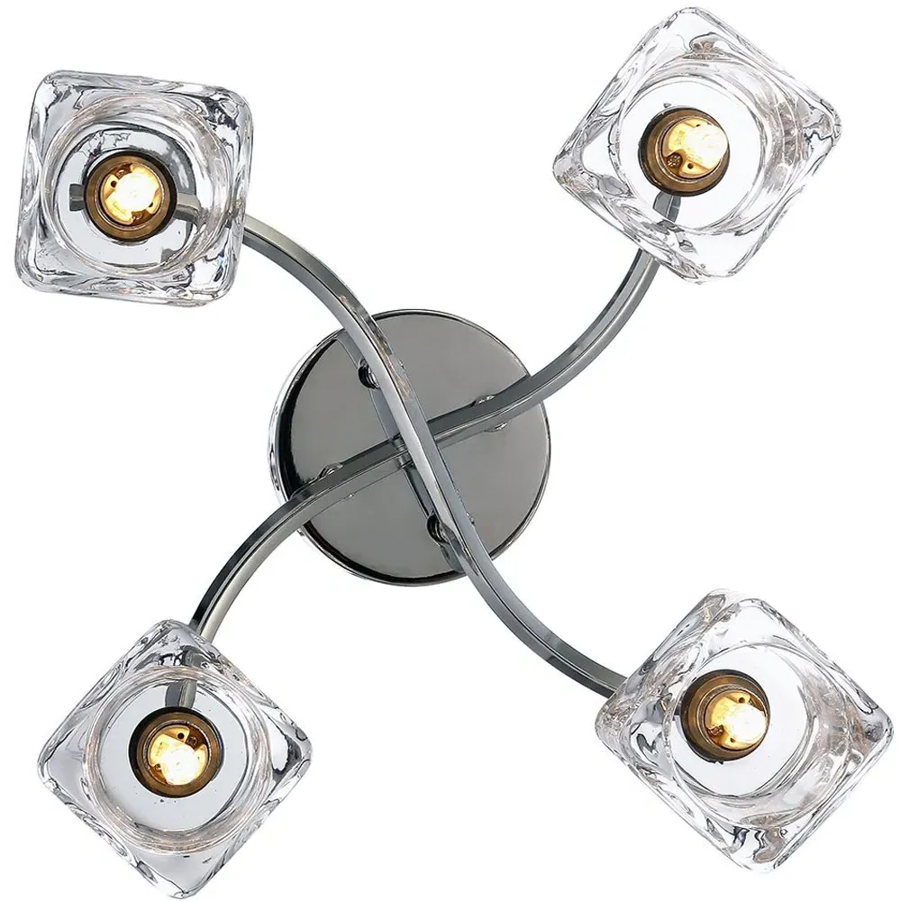 4 Bulb Square Ceiling Light - Chrome, Glass