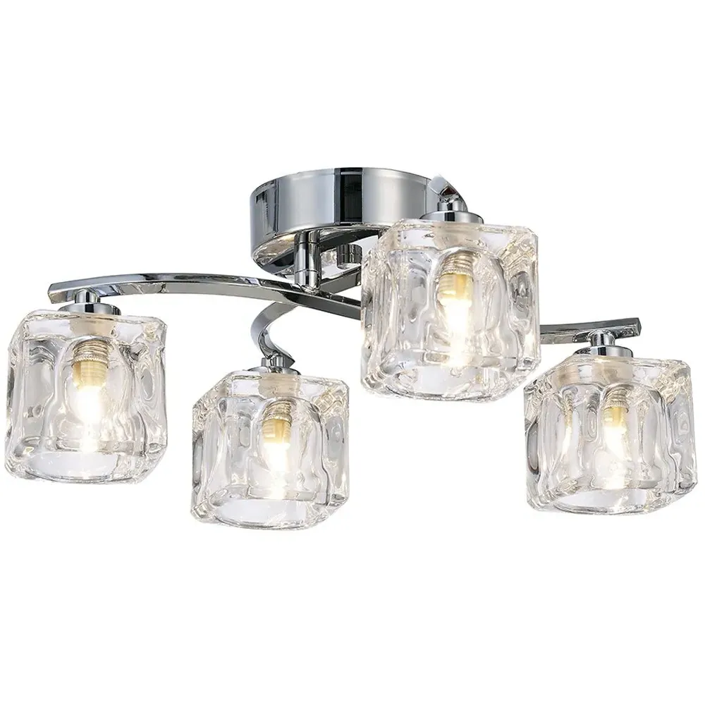 4 Bulb Square Ceiling Light - Chrome, Glass image