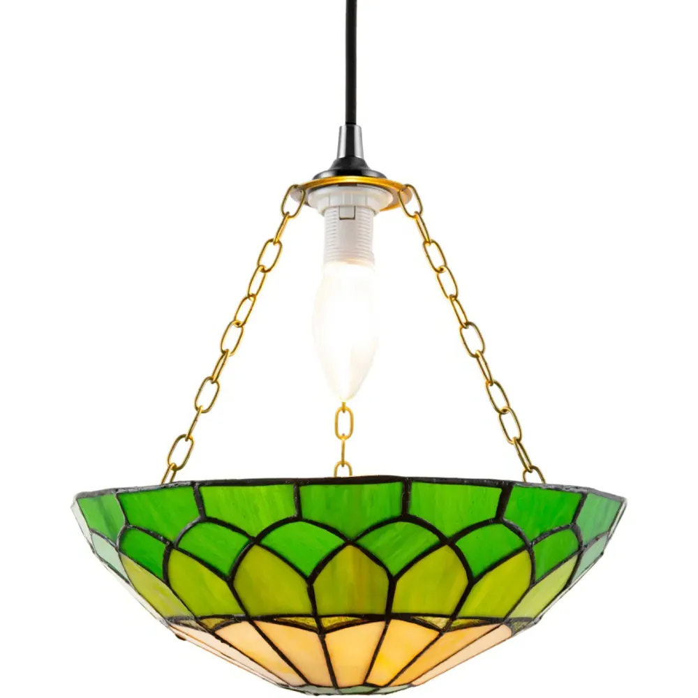 Amber and Green Stained Glass Domed Pendant Lamp Shade