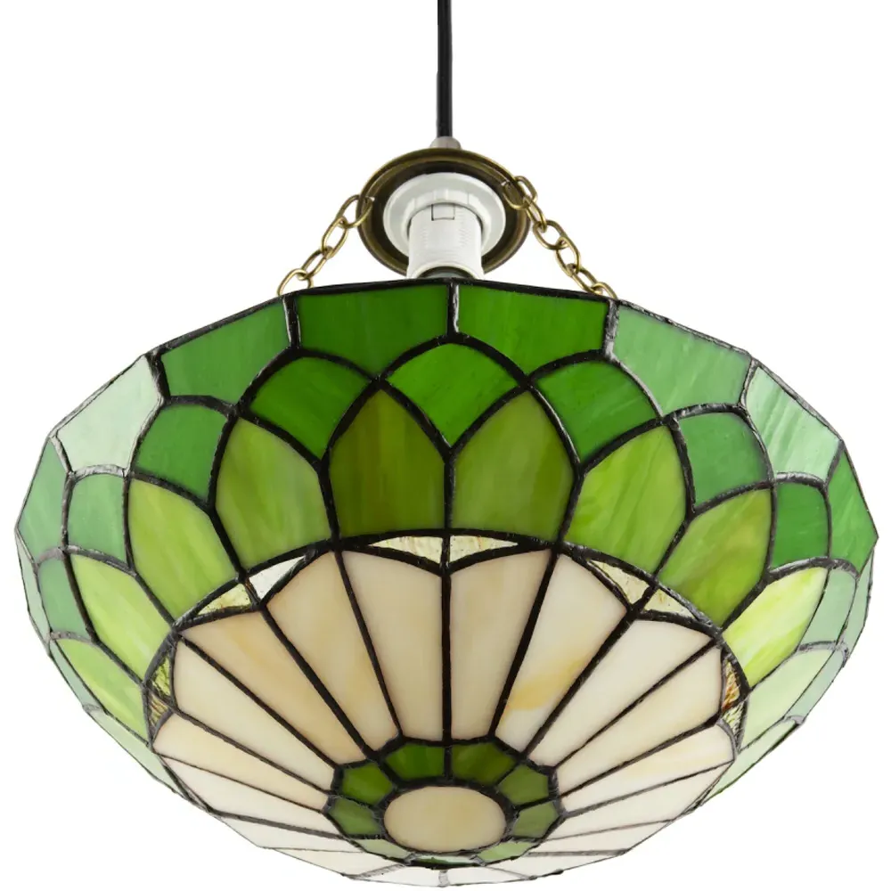 Amber and Green Stained Glass Domed Pendant Lamp Shade