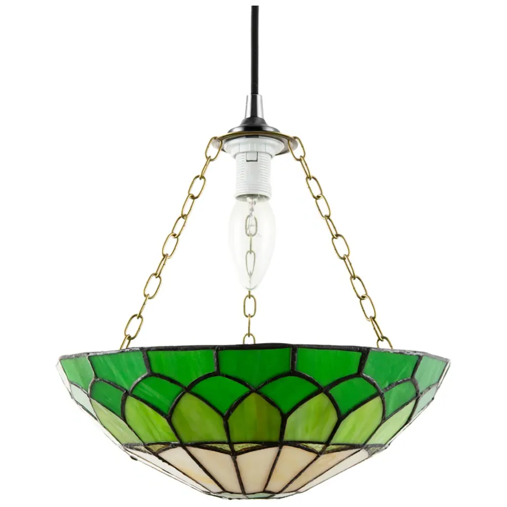 Amber and Green Stained Glass Domed Pendant Lamp Shade image