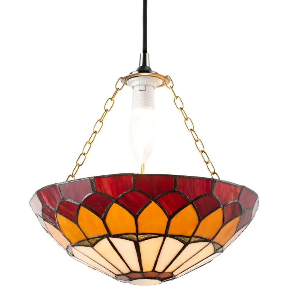 Amber and Red Stained Glass Domed Pendant Lamp Shade