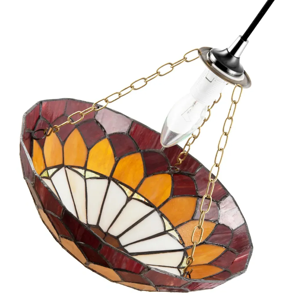 Amber and Red Stained Glass Domed Pendant Lamp Shade