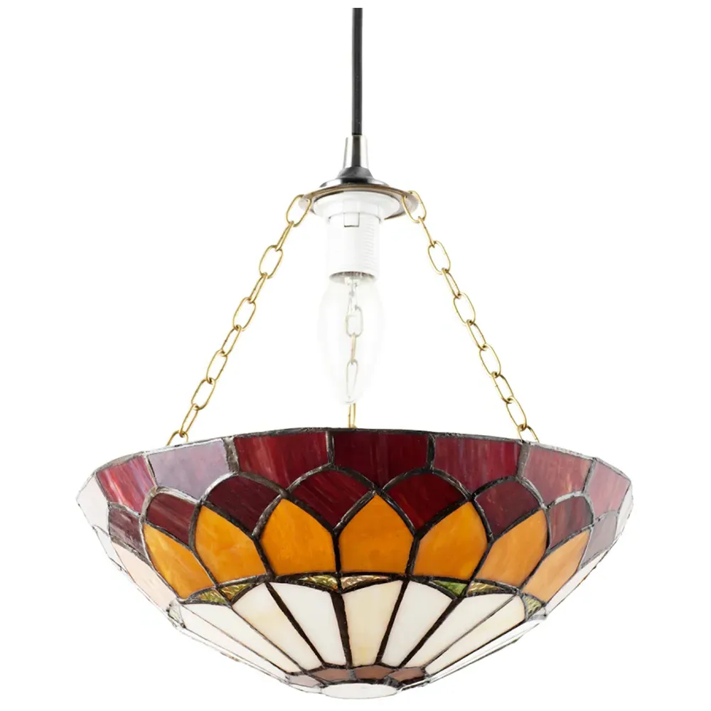 Amber and Red Stained Glass Domed Pendant Lamp Shade