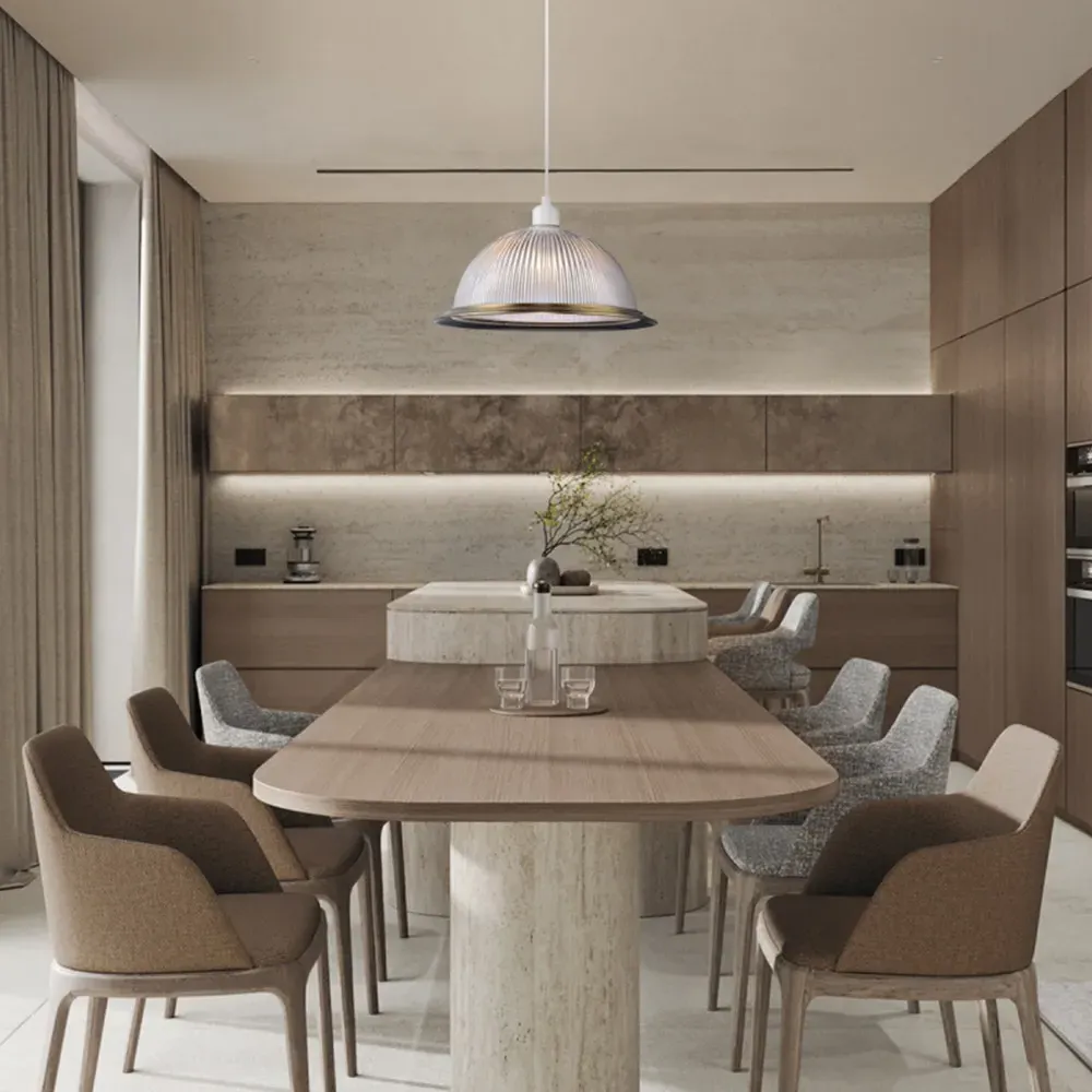 American Diner Ribbed Glass Pendant Shade - Gold