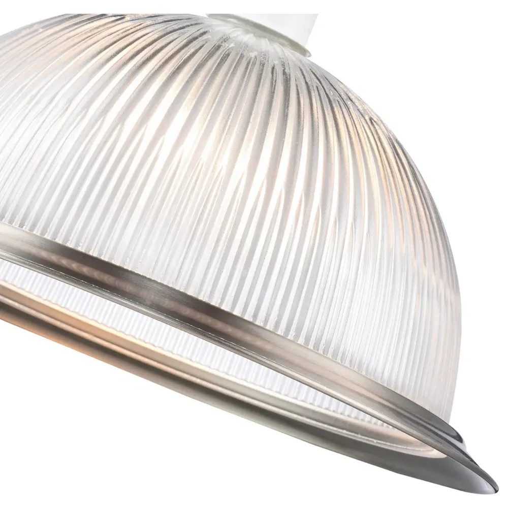 American Diner Ribbed Glass Pendant Shade - Silver