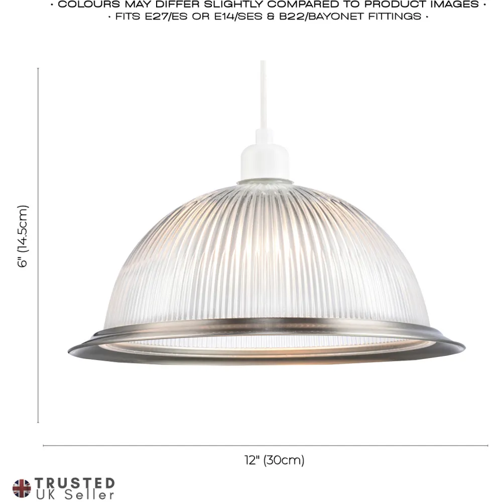 American Diner Ribbed Glass Pendant Shade - Silver