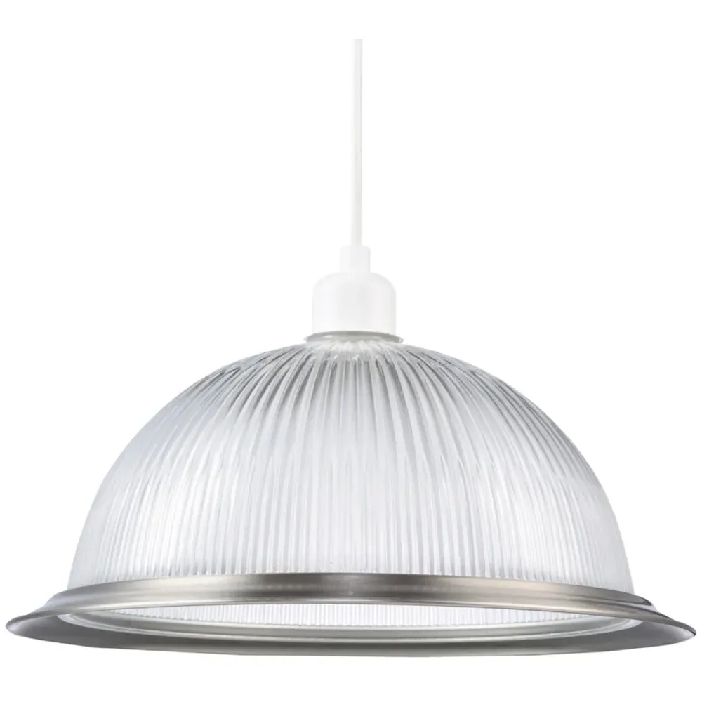 American Diner Ribbed Glass Pendant Shade - Silver