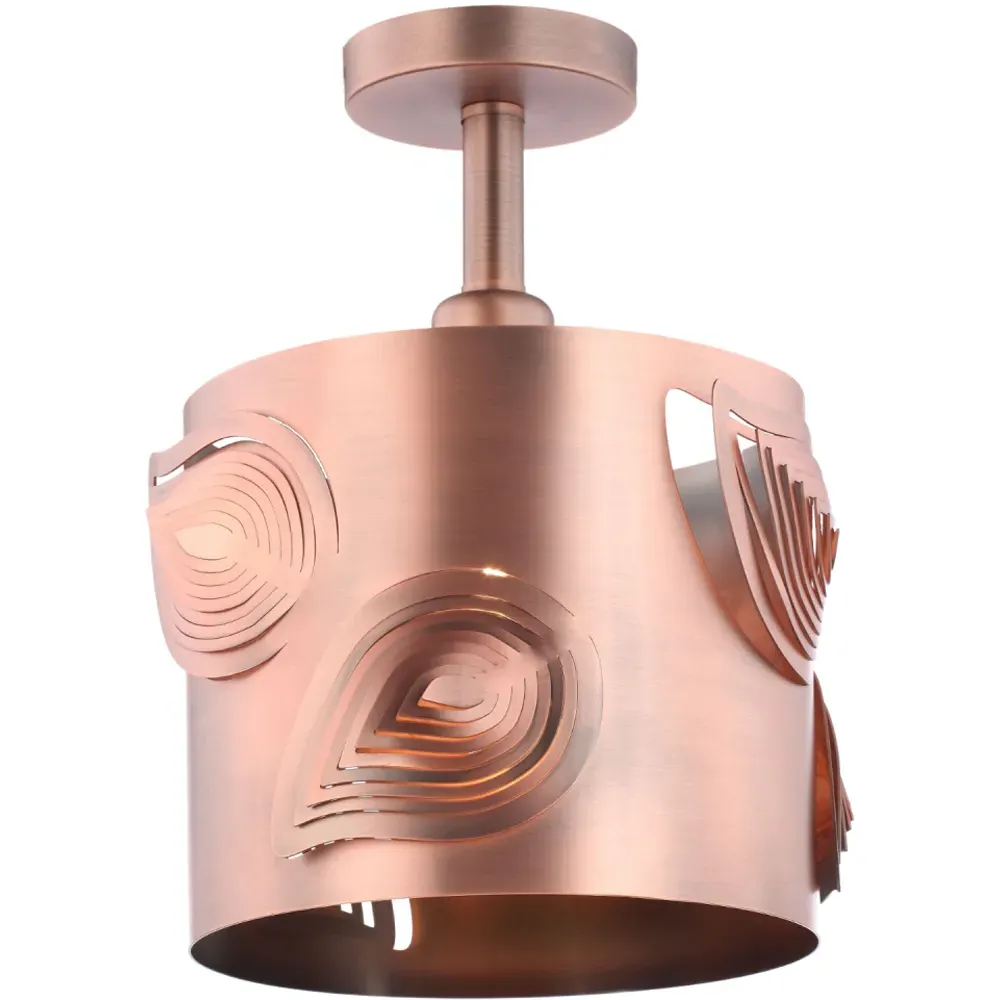 Antique Copper Semi Flush Ceiling Light with Laser Cut Leaves