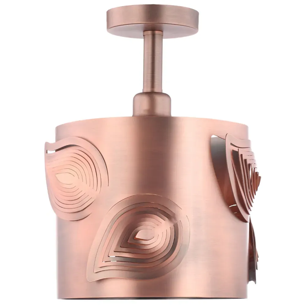 Antique Copper Semi Flush Ceiling Light with Laser Cut Leaves