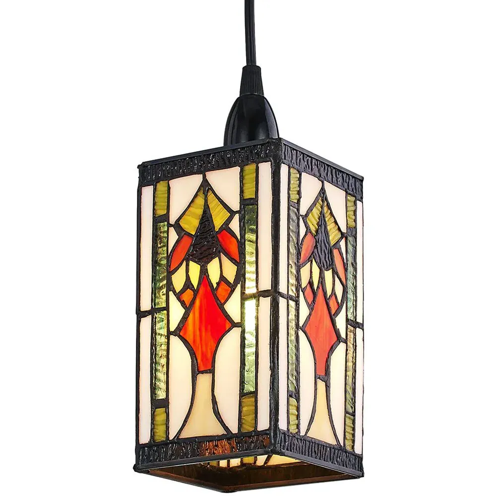 Art Deco Rectangular Pendant Shade - Multi, Stained Glass