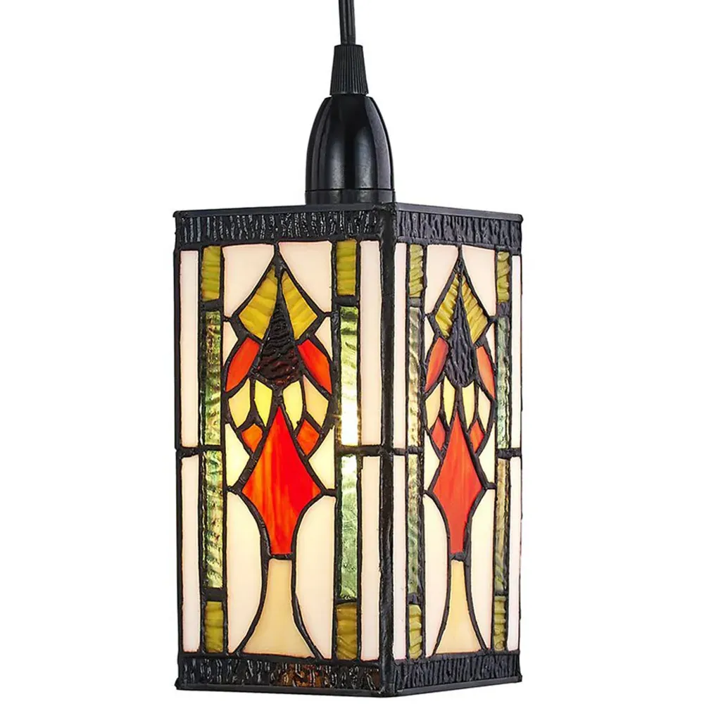 Art Deco Rectangular Pendant Shade - Multi, Stained Glass
