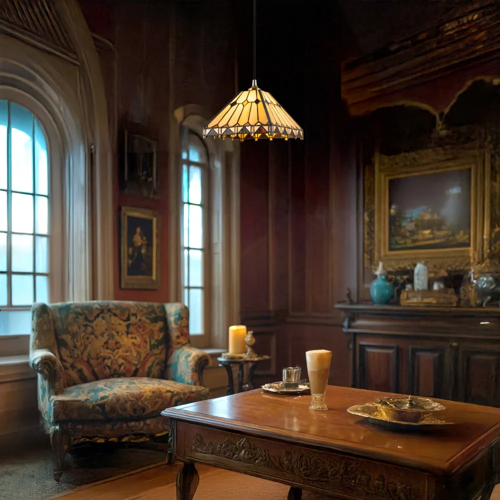 Art Deco Square Pendant Shade - Amber, Tiffany Glass