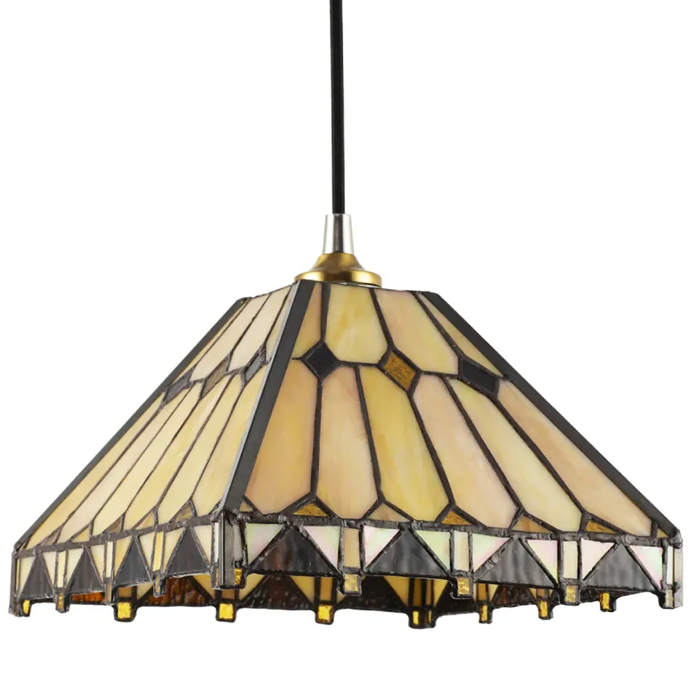 Art Deco Square Pendant Shade - Amber, Tiffany Glass