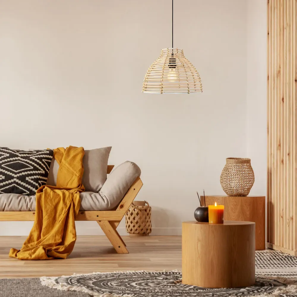 Basket Style Pendant Shade - Light Brown, Rattan Wicker